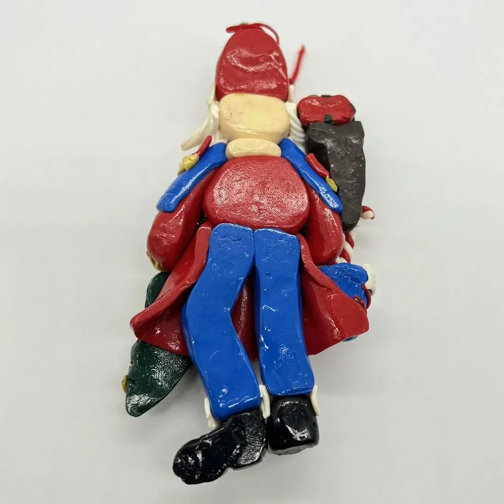 Vintage Santa Claus Christmas Ornament Polymer Clay Dough Glazed Figure Toy Bag